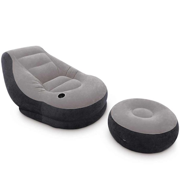 INTEX Uppblåsbar fåtölj med puff Ultra Lounge Relax 68564NP grå
