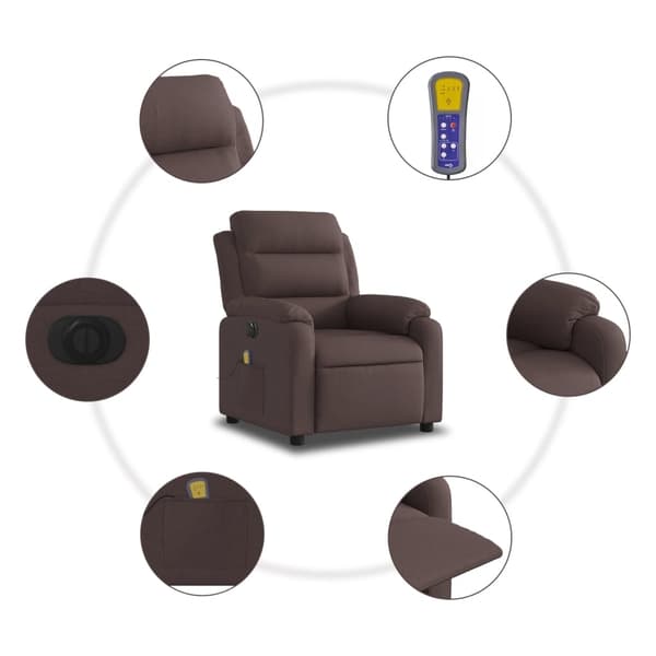 vidaXL Elektrisk massagefåtölj mörkbrun tyg Brun