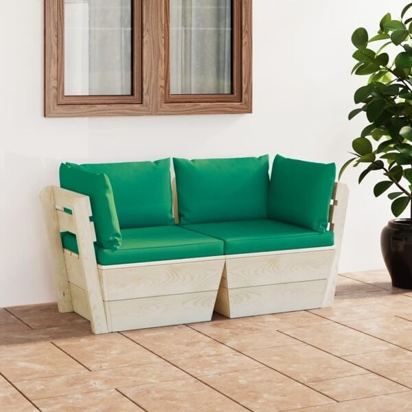 vidaXL Pallsoffa 2-sits med dynor granträ Grön