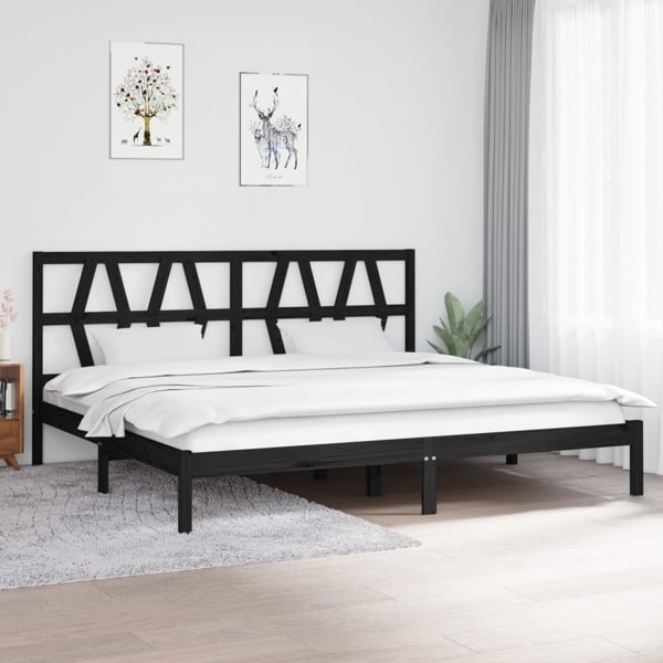 vidaXL Sängram svart massiv furu 200x200 cm Svart