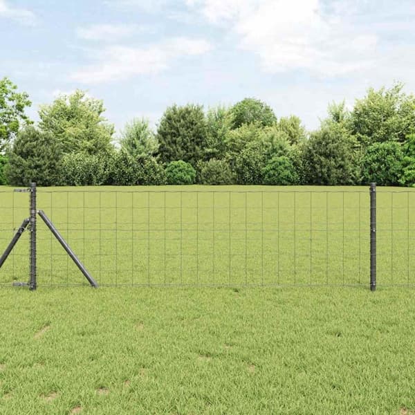 vidaXL Euro Stängsel Markfäste 25 x 0,6 m PVC-belagda stål Grå Mesh Grå