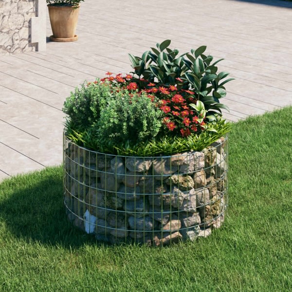 vidaXL Planteringsgabion upphöjd rund galvaniserat stål Ø100x50 cm Silver