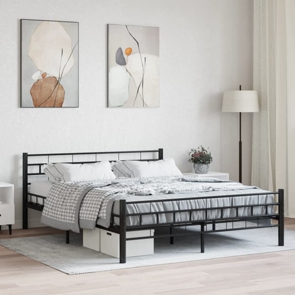 vidaXL Sängram utan madrass med huvudgavel svart 160x200 cm stål Svart