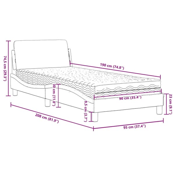 vidaXL Säng med madrass grå 90x190 cm konstläder Grå