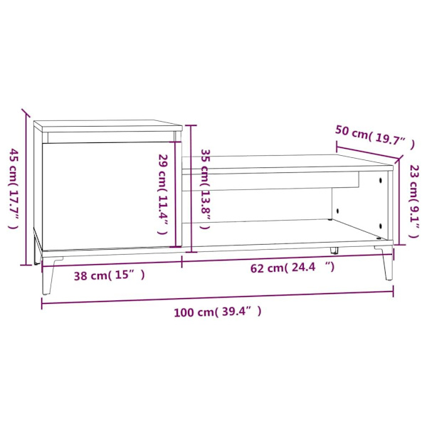 vidaXL Soffbord vit 100x50x45 cm konstruerat trä Vit