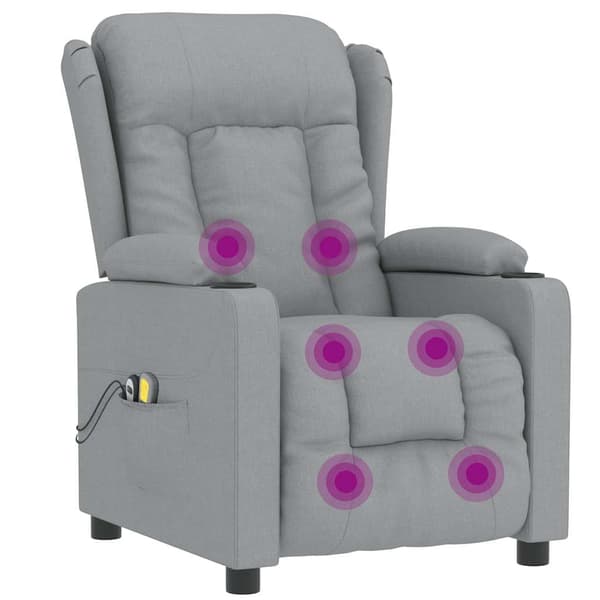 vidaXL Elektrisk massagefåtölj ljusgrå tyg Grå