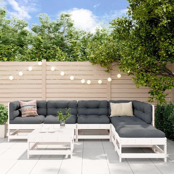 vidaXL Loungegrupp för trädgården med dynor 7 delar vit massivt Vit