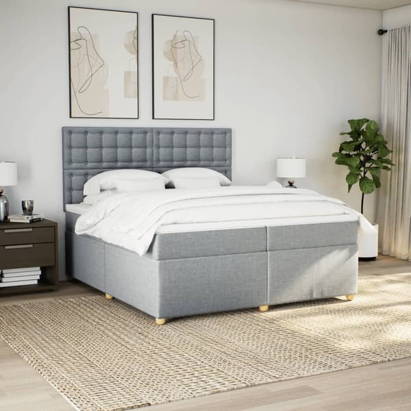 vidaXL Ramsäng med madrass ljusgrå 200x200 cm tyg Grå