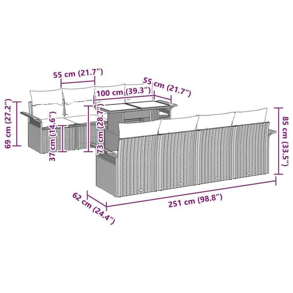 vidaXL Trädgårdsoffset 9 st Beige konstrotting Beige
