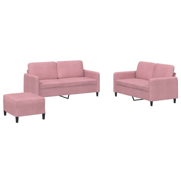 vidaXL Soffgrupp 3 delar rosa sammet Rosa