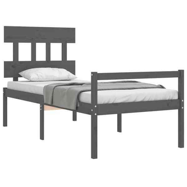 vidaXL Sängram med sänggavel grå 100x200 cm massivt trä Grå