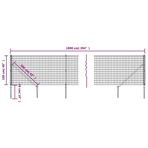 vidaXL Stängsel med markspett antracit 1x10 m Antracit
