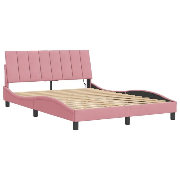 vidaXL Sängram med LED-belysning rosa 140x190 cm sammet Rosa
