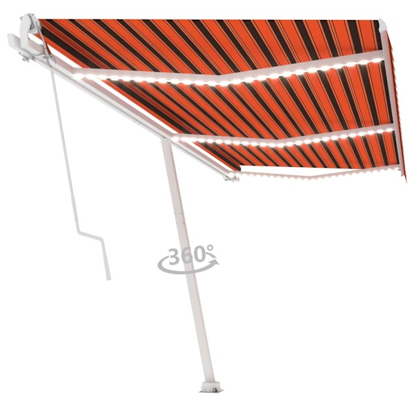 vidaXL Automatisk markis med vindsensor & LED 600x350 cm orange/brun Flerfärgsdesign