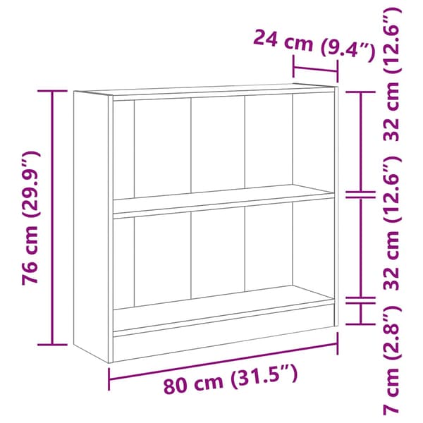 vidaXL Bokhylla vit 80x24x75 cm konstruerat trä Vit