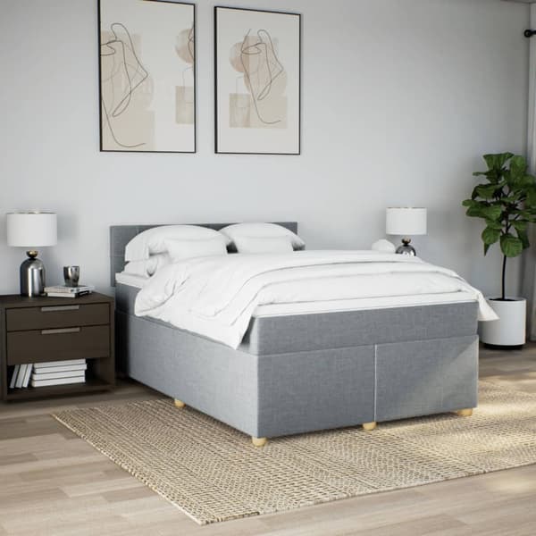 vidaXL Ramsäng med madrass ljusgrå 140x200 cm tyg Grå