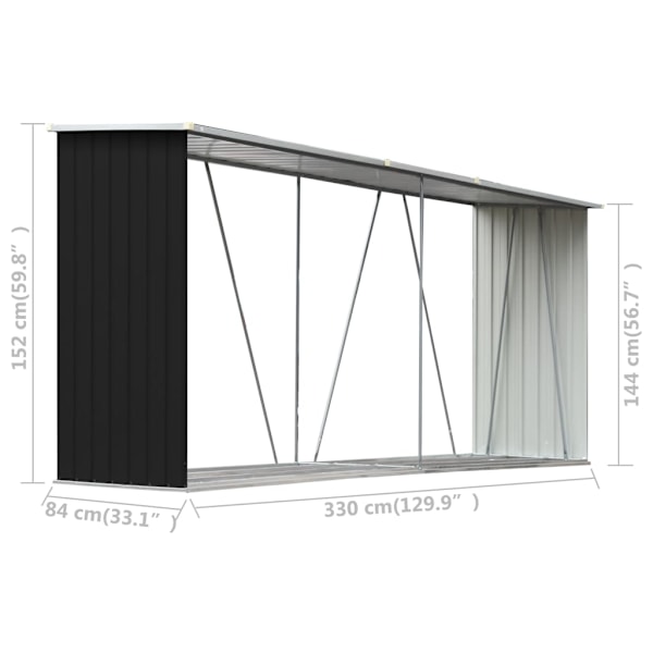 vidaXL Vedskjul galvaniserat stål 330x84x152 cm antracit Antracit