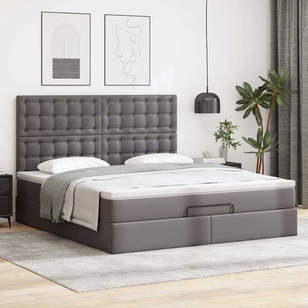 vidaXL Ottoman sängram med madrass grå 160x200 cm konstläder Grå