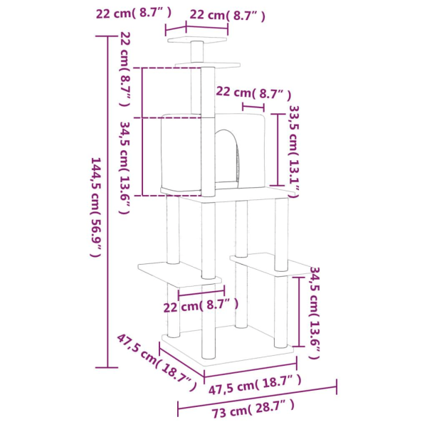 vidaXL Klösträd med sisalpelare ljusgrå 144,5 cm Grå