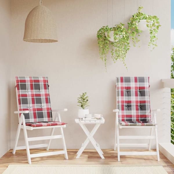 vidaXL Stolsdynor 2 st rödrutig 120x50x3 cm tyg multifärg