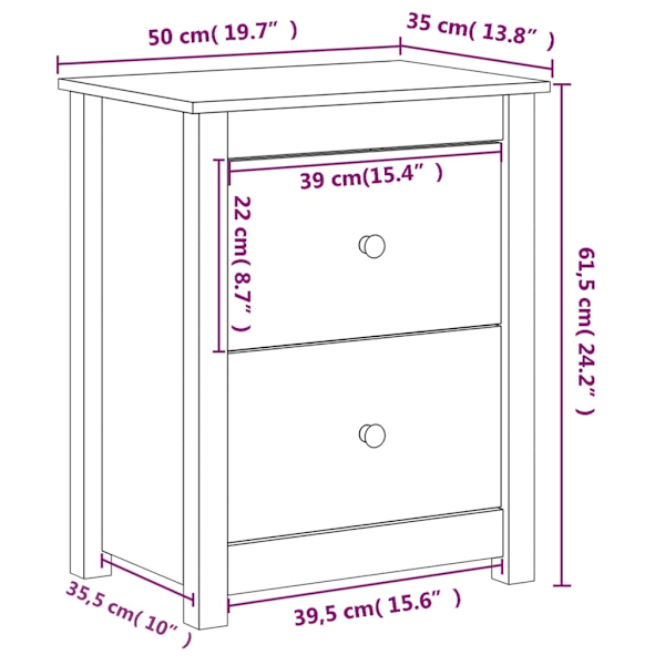 vidaXL Sängbord 50x35x61,5 cm massiv furu Brun