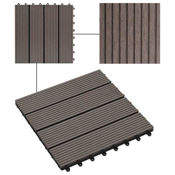 vidaXL Trall 22 st 30x30 cm 2 kvm WPC mörkbrun Brun
