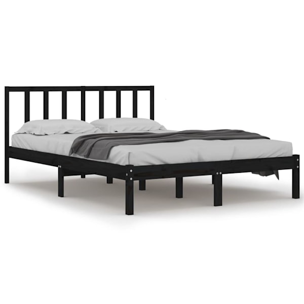 vidaXL Sängram svart massiv furu 150x200 cm Svart