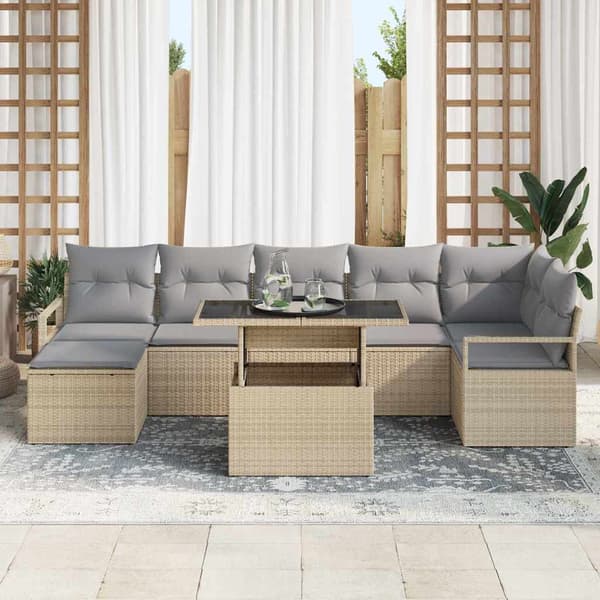 vidaXL Trädgårdsoffset 8 st Beige och Ljusgrå konstrotting Beige
