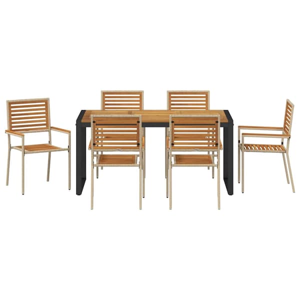 vidaXL Trädgårdsmöbelset 7 st Beige och brun konstrotting Beige