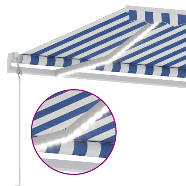 vidaXL Automatisk markis med vindsensor & LED 600x300 cm blå och vit Blå