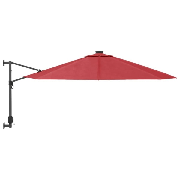 vidaXL Väggmonterat parasoll med LED-lampor klarröd 290 cm Röd