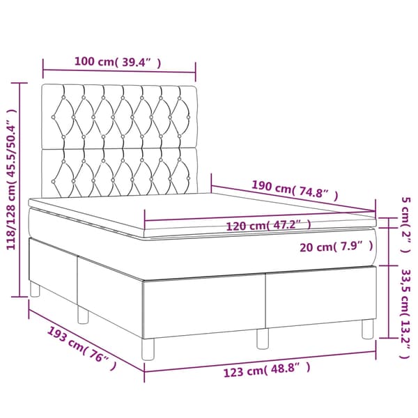 vidaXL Ramsäng med madrass ljusgrå 120x190 cm sammet Grå
