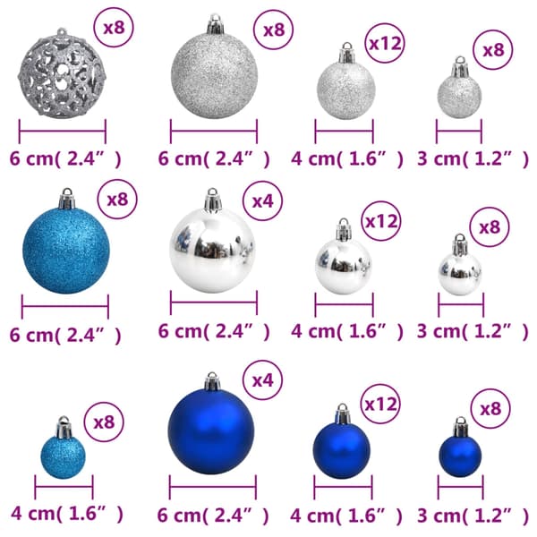 vidaXL Julgranskulor 100 st blå och silver 3/4/6 cm Flerfärgsdesign