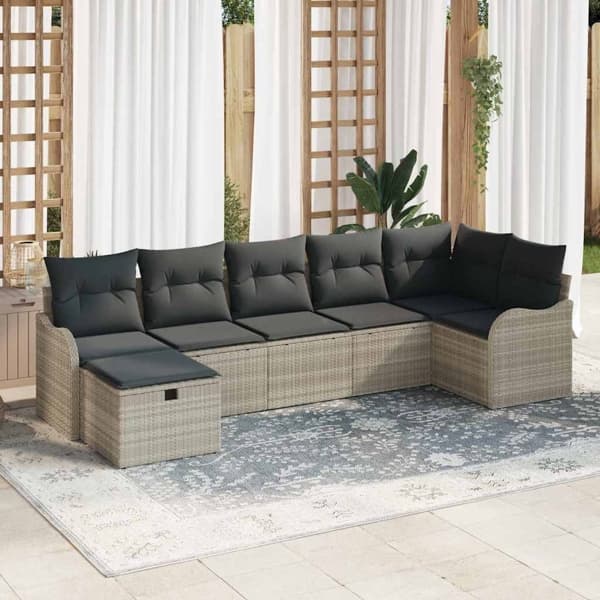 vidaXL Trädgårdsoffset 7 st Poly rattan Brun