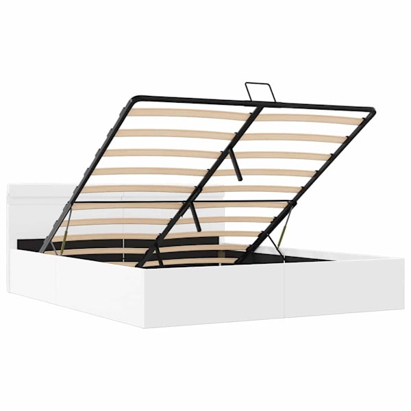 vidaXL Sängram hydraulisk förvaring utan madrass LEDs vit 180x200 cm Vit