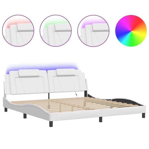 vidaXL Sängram med LED-belysning vit 200x200 cm konstläder Vit