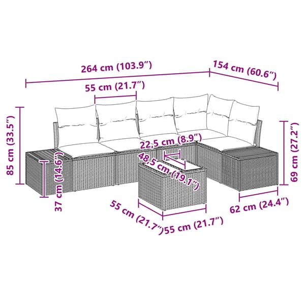 vidaXL Trädgårdsoffset 6 st Brun konstrotting Brun