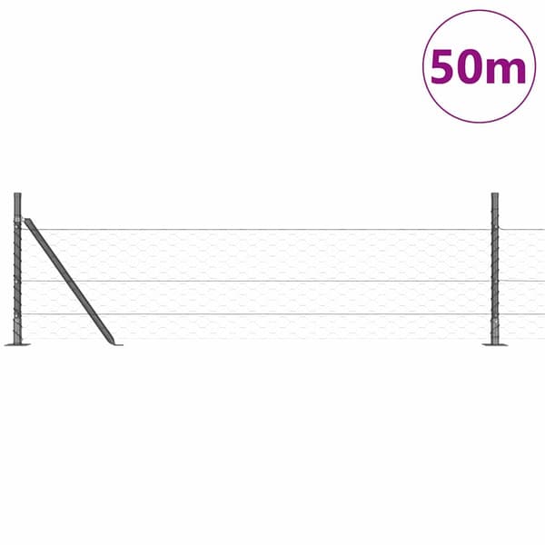 vidaXL Hexagonal stängsel med betongfundament 50 x 0,4 m Grå Mesh Grå