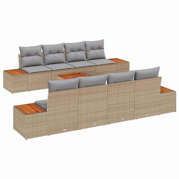 vidaXL Trädgårdsoffset med lagring 9 pcs Beige Poly rattan Beige
