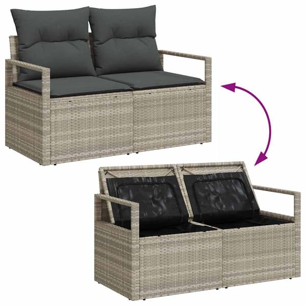 vidaXL Trädgårdsoffset med kudde 3 pcs Ljusgrå konstrotting Ljusgrå