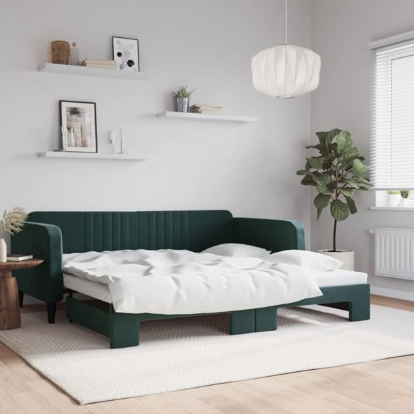 vidaXL Dagbädd utdragbar mörkgrön 100x200 cm sammet Grön
