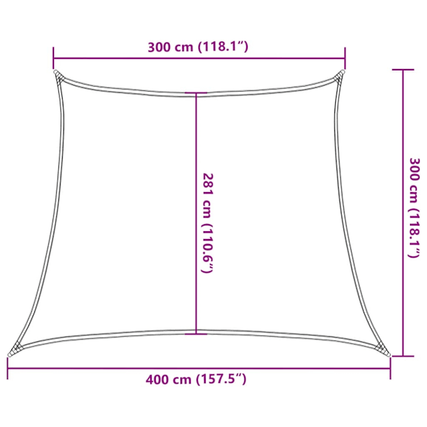 vidaXL Solsegel 160 g/m² vit 3/4x3 m HDPE Vit