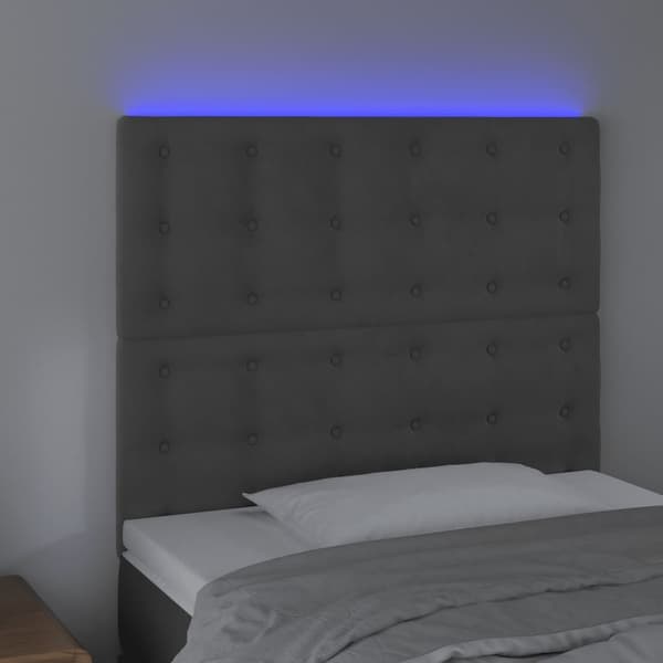 vidaXL Sänggavel LED mörkgrå 90x5x118/128 cm sammet Grå