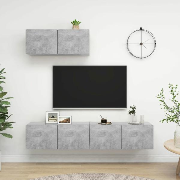 vidaXL TV-skåp 3 delar betonggrå konstruerat trä grå