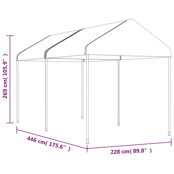vidaXL Paviljong med tak vit 4,46x2,28x2,69 m polyeten Vit