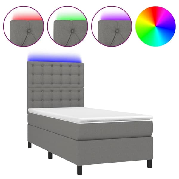 vidaXL Ramsäng med madrass & LED mörkgrå 100x200 cm tyg Grå