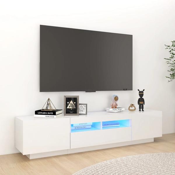 vidaXL TV-bänk med LED-belysning vit högglans 180x35x40 cm Vit