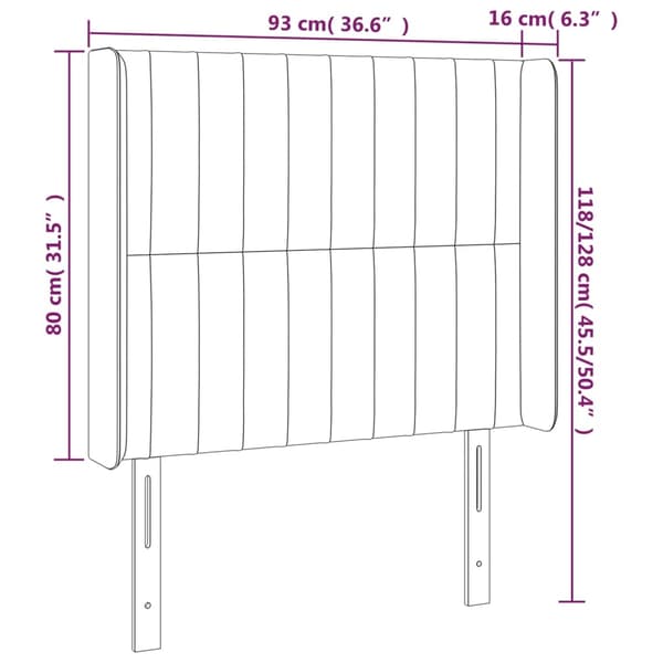 vidaXL Sänggavel LED mörkgrå 93x16x118/128 cm sammet Grå