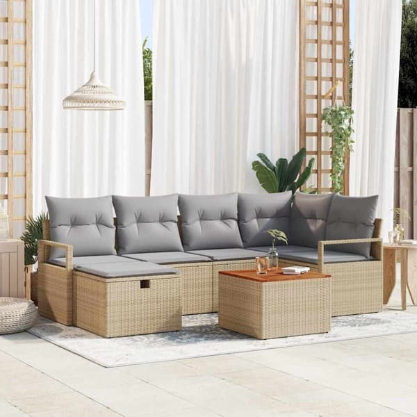 vidaXL Trädgårdsoffset 7 st Beige konstrotting Beige
