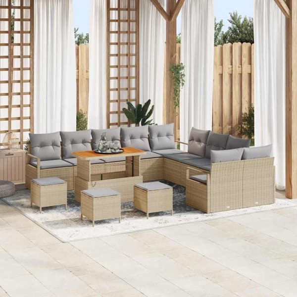 vidaXL Trädgårdsoffset 14 st Beige konstrotting Beige